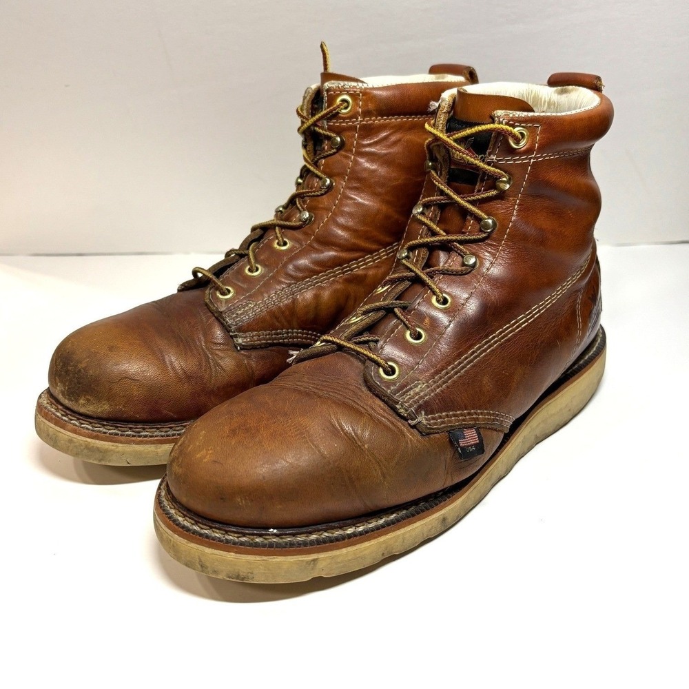 Thorogood American Heritage Mens 9 Leather Work Boots Brown Lace Up Wedge USA